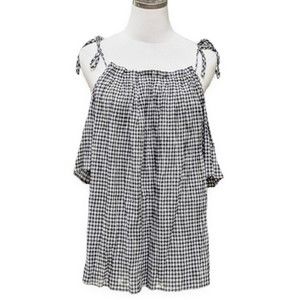 MAX Studio Black and White Gingham Check Tie Off Shoulder Top